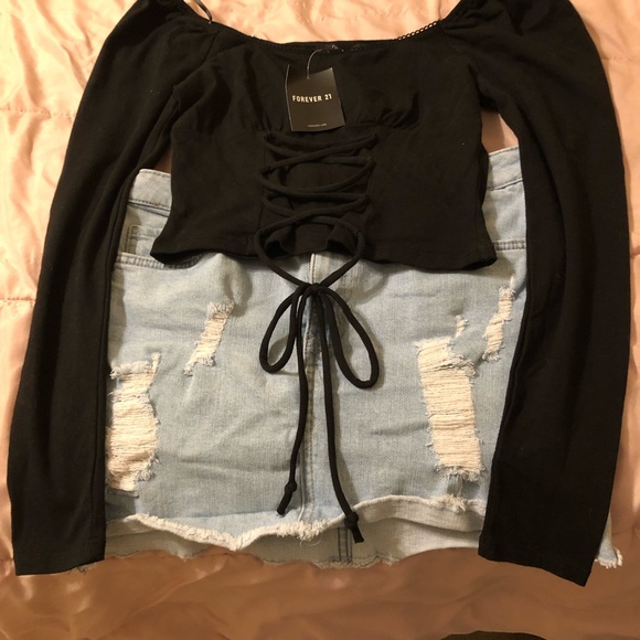 Forever 21 Jean skirt with Forever 21 top. - Picture 1 of 7